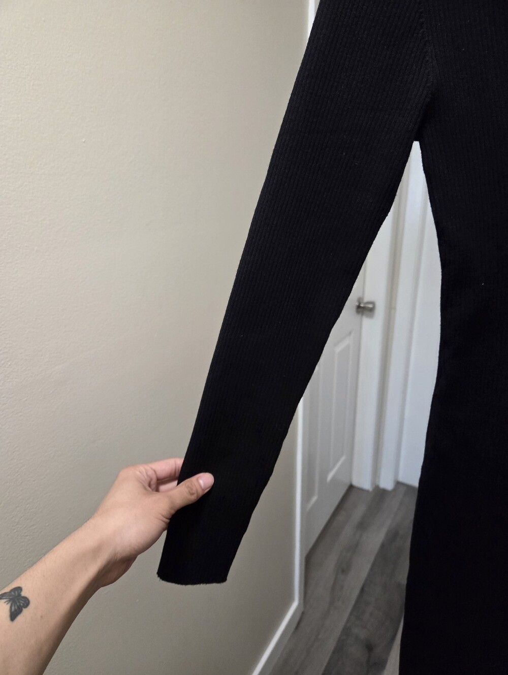 NWT Kuwalla Black Ribbed Collared Midi Dress Long Sleeve Stretch Viscose Blend - Picture 9 of 12